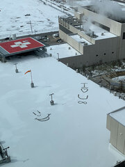 The snowstorm offered an opportunity to create some snow art spotted outside the 12th floor of CUH.