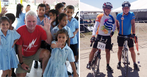 (left)Dr. Paul Hurd in Costa Rica. (right)Dr. Hurd (in blue) at MS Bike ride.