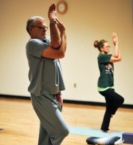Participants in a yoga class offered at the Student Center.