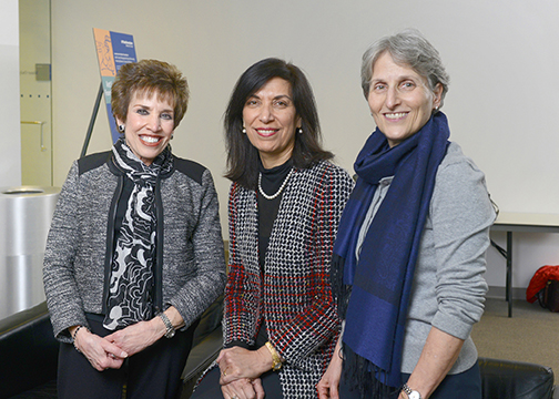 Dr. Huda Y. Zoghbi (center), the 2015 Ida M. Green Distinguished Visiting Professor Honoring Women in Science and Medicine, is joined by WISMAC members Dr. Carole Mendelson (left) and Dr. Jane Johnson