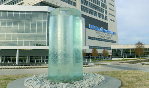 The outdoor spaces around William P. Clements Jr. University Hospital have been carefully installed to provide a comforting, patient-centric environment that includes a pair of self-contained fountains across from the entryway. 