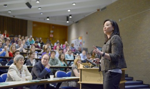 Dr. Melanie Sulistio makes a point during the Thinking Big event.