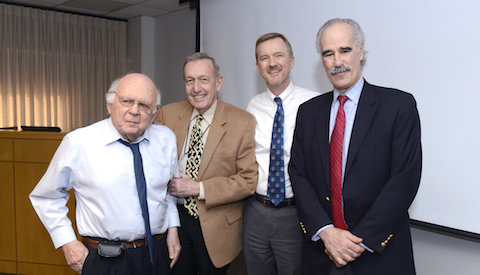 Dr. David M. Nathan (right), a prominent diabetes researcher who has led several national studies, is joined by some of UT Southwestern’s leading investigators of the condition (from left), Dr. Roger Unger, Dr. Philip Raskin, and Dr. Perry Bickel.