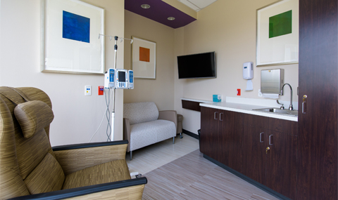 Patient room at UT Southwestern’s Harold C. Simmons Comprehensive Cancer Center Fort Worth