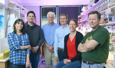 Members of the UT Southwestern research team that identified a new protein that plays a role in heart muscle contraction included (l-r) Dr. Rhonda Bassel-Duby, Dr. Douglas Anderson, Dr. Eric Olson, Benjamin Nelson, Dr. Catherine Makarewich, and John McAnally.