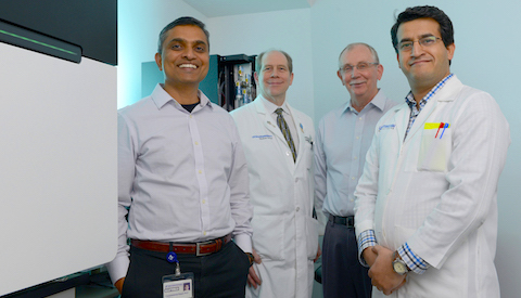 UT Southwestern researchers involved in a study that identified more than 1,000 DNA variations that affect susceptibility to lupus included (l-r): Dr. Chandrashekhar Pasare, Dr. David Karp, Dr. Edward Wakeland, and Dr. Prithvi Raj.