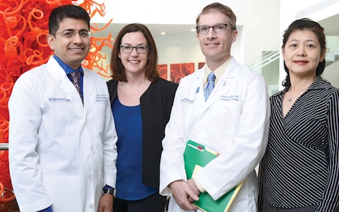 UT Southwestern cancer researchers (left to right) Dr. Saad Khan, Dr. Sandi Pruitt, Dr. David Gerber, and Dr. Lei Xuan found that a significant percentage of lung cancer patients also have autoimmune disease.