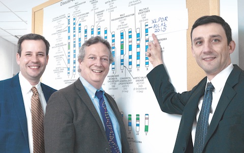 Dr. Ezra Burstein, Dr. Andrew Zinn, and Dr. Petro Starokadomskyy (left to right) led a study that identified the mutation that causes XLPDR, which worldwide only 14 families are known to have.