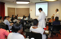 Chair Mark Goldberg, M.D. talks to SIGN members during Brain Awareness Week.