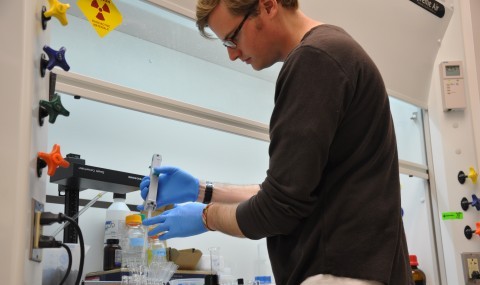 Andrew Mullen, PhD Student, processing samples for mass spectrometry