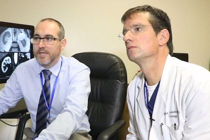 Dr. Ivan Pedrosa, left, and Dr. Jeffrey Cadeddu, right, are co-authors of a study highlighted on the cover of The Journal of Urology on multiparametric MRI (mpMRI) protocols that tell physicians with high confidence whether the tumor is aggressive.” width=