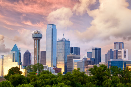Dallas city skyline at sunset