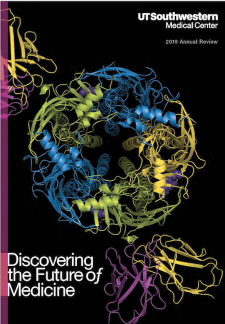 2019 Annual Review cover image showing the themes of We Educate, We Discover, We Heal