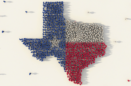 Shape of Texas with the Texas flag drawn over it