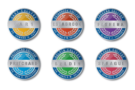 Six different badges of the Academic colleges