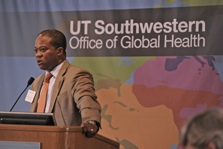 A man speaking at the UTSW Office of Global Health meeting