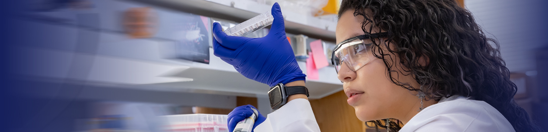 A woman viewing a testing materials in lab