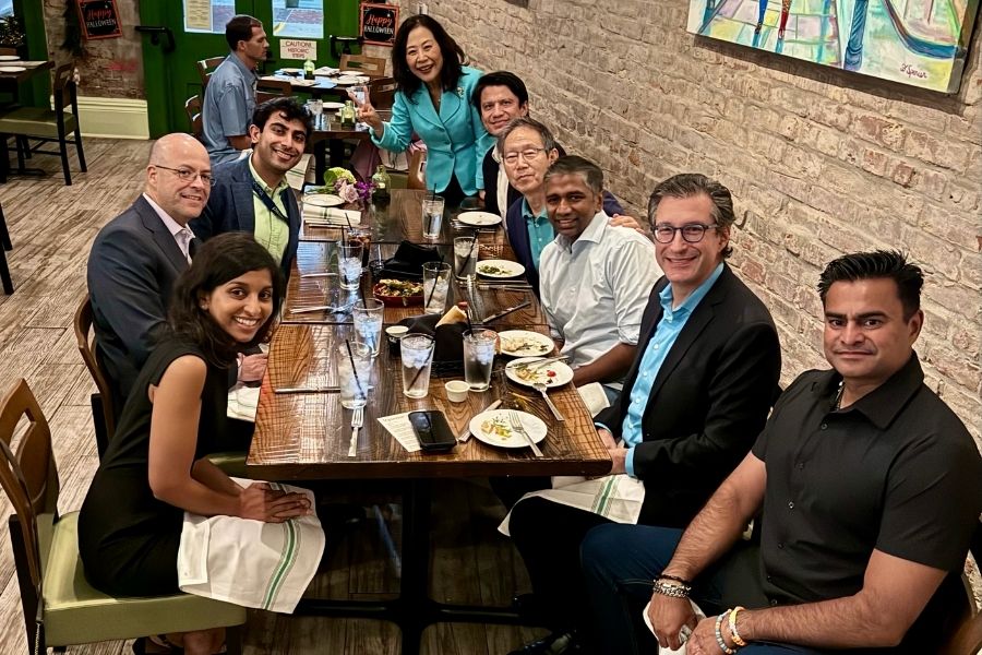 Former retina fellowship fellows and faculty gather in New Orleans for dinner during the 2026 AAO annual meeting.