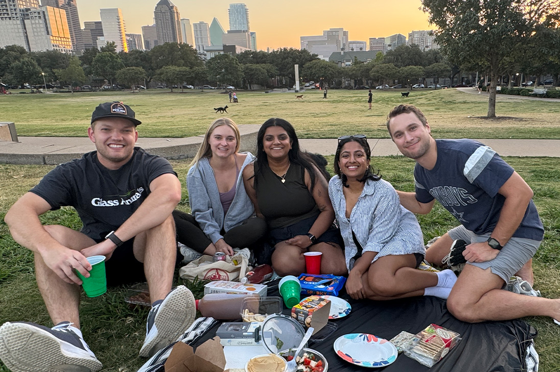 Residents hanging out in Dallas, having a picnic.