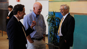 Steven McKnight, Ph.D., (center) chats with speaker Dr. Shokat and honoree Dr. Brown at a break in the program.