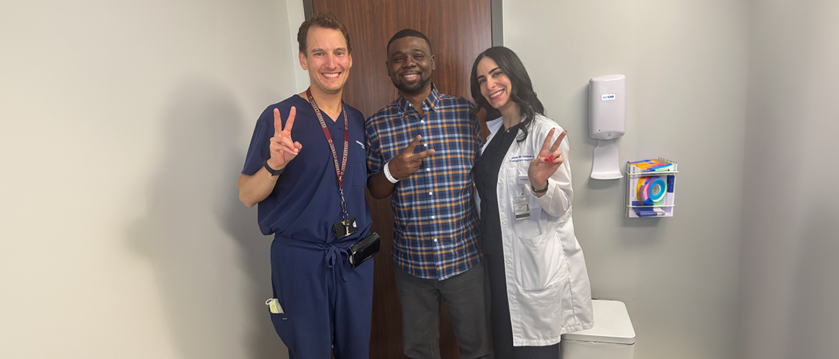 celebrating successful transplant with Dr. Nauser, Justin Tuck and Dr. Chediak