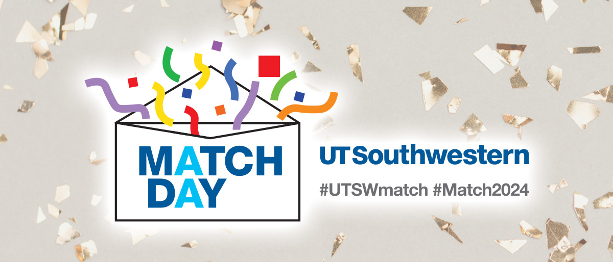 Sketch of envelope with confetti- Copy: Match Day, UT Southwestern, #UTSWmatch #Match2024