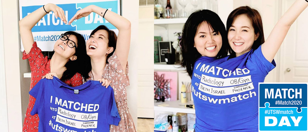 Two women creating a heart shape with their arms while smiling, holding a matched t-shirt