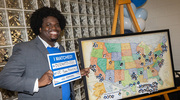 Zachary Thomas places his pin on the map, showing where he is headed for a residency at UC San Francisco.
