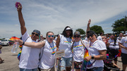 Parade: Getting into the spirit of the parade are Harold C. Simmons Comprehensive Cancer Center Pharmacy staff (from left) Mae Williams, Nikki Wooldridge, Alisha Zachary, Rollie Nguyen, and Connie Lara.