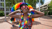 Brunch: DJ “Sneak” gets the crowd fired up for the Pride Brunch on Seldin Plaza.