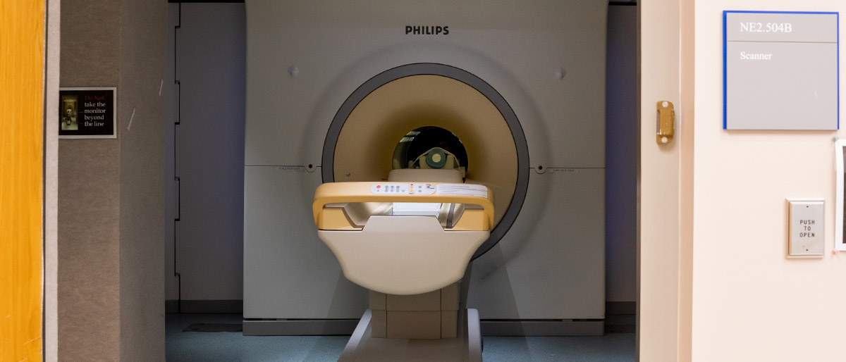 MRI machine, open ring with bed in it