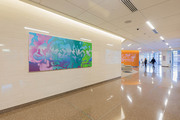 Zeke Williams, Carnations (blue, green, pink), 2020, acrylic on canvas, 48 by 108 inches <br />Location: First floor Orange concourse