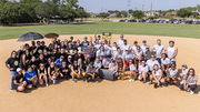 The two teams gather for a group photo. On the left is New Kicks on the Block from UTSW Pediatric Group at Plano and at right is Not Fast Just Furious from Richardson/Plano.