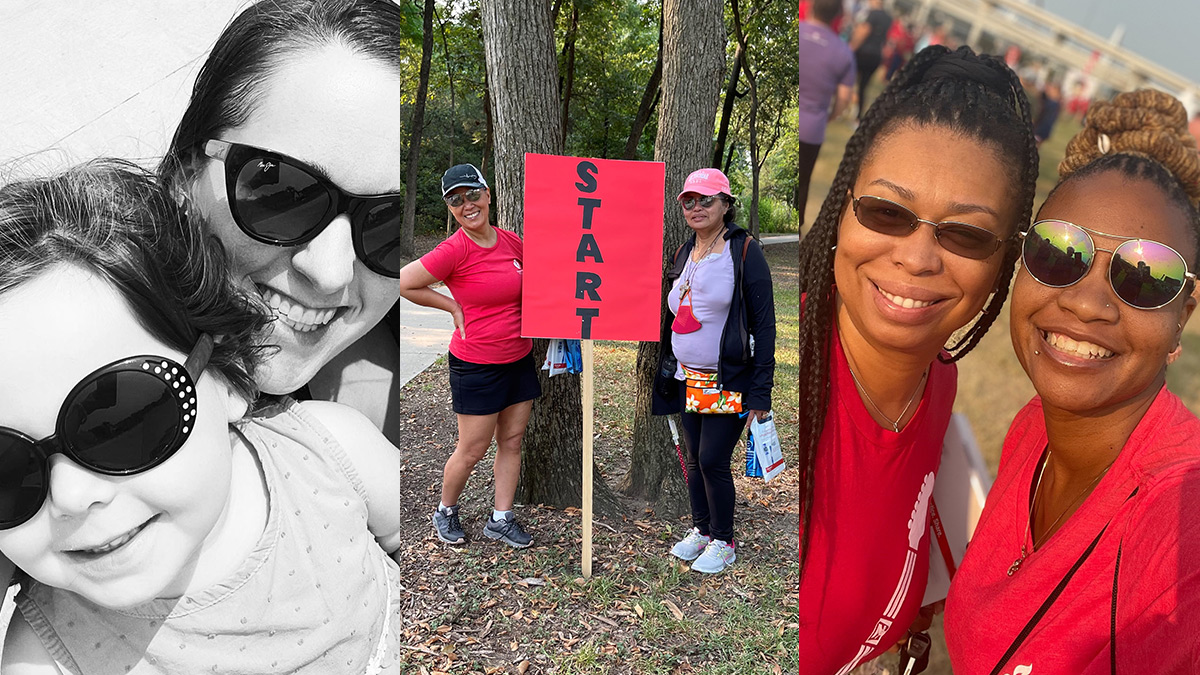 Collage of three photos of women running