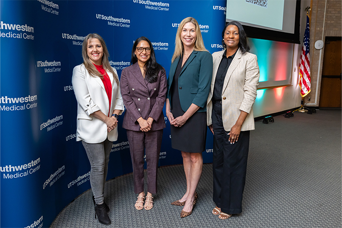 From left: Dr. Sine, Ms. Adams-Guess, Dr. Saelices Gomez, and Dr. Mehta