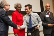 Dr. Podolsky, Dr. Valantine, MLK Scholarship finalist Thanos Rossopoulos, and Dr. Drew Alexander