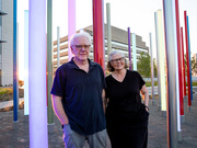 Artists Tom Orr and Frances Bagley enjoy the final installed piece.