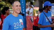 Amit Khera, M.D., Professor of Internal Medicine and Director of UTSW’s Preventive Cardiology Program, crosses the finish line.