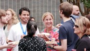 Students and employees at the food trucks on North Campus