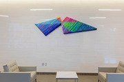 Jen Pack, Bounded Duels (your body is the witness to griefjoy), 2020, fabric and thread, stretched over wood frames, 30 by 96 by 3.5 inches<br />Location: First floor Orange concourse