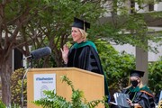 Dr. Helen Hobbs delivers the commencement address. Dr. Hobbs is the Director of the Eugene McDermott Center for Human Growth and Development, Professor of Internal Medicine and Molecular Genetics, and a Howard Hughes Medical Institute Investigator.