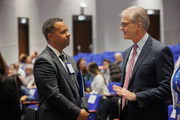 Dr. Marc Nivet, EVP for Institutional Advancement, chats with Dr. Collins, Watson Award winner.