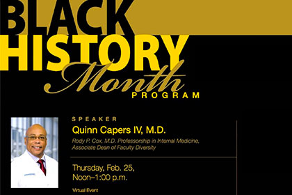 Black History Month slide with photo of man in white coat