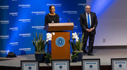 Dr. Patel reminisced on her memories in the Tom and Lula Gooch Auditorium: “My strongest memories of this auditorium are as a medical student taking exams here.” She added: “I have found enduring joy in the simple act of sitting, listening, and interacting with my patients and their families.”