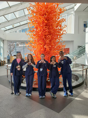 From left: Sandra Lawson, Jordan Hutter, Hannah Keen, Anu Shrestha, and Jeannet Nelson – Radiation Oncology at the Harold C. Simmons Comprehensive Cancer Center