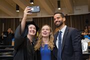 Capturing the excitement of the day with a selfie are Physical Therapy graduates (from left) Megan Pierson, Daisy Rodgers, and Ronald “Rocky” Rodriguez.