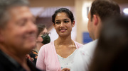 Honoree and Assistant Professor of Physiology Anju Sreelatha, Ph.D., enjoys networking with colleagues at the event honoring trailblazing UTSW women.