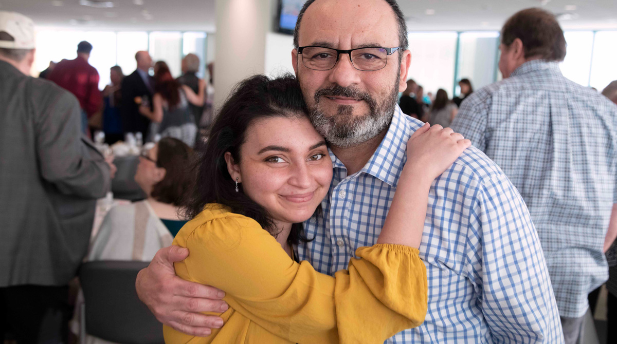 Patient hugging her father