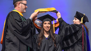 Master of Clinical Nutrition graduate Daileen Rodriguez (center), with Tad Campbell, M.C.N., RDN, LD, Instructor of Clinical Nutrition (left), and Lona Sandon, Ph.D., RDN, LD, Associate Professor of Clinical Nutrition