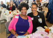 Gwen Griffin, left, and Bernadine “Bernie” Wafford pose as both are honored for their 45 years of service.